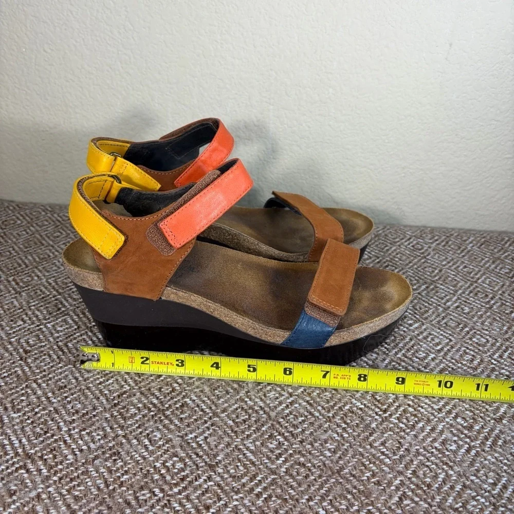 NAOT Miracle Wedge Slingback Sandals Womans 40US 9 Multi Color Cork Footbed GUC